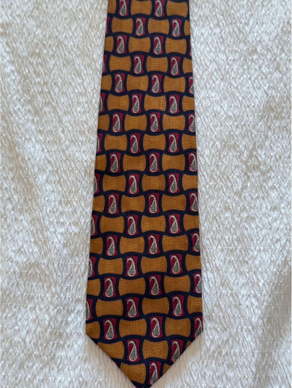 Ferrell Reed Silk Necktie with Paisley and Geometric Pattern